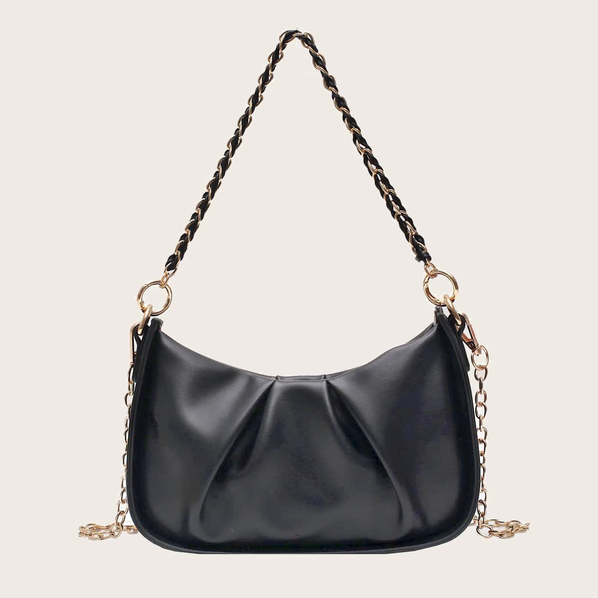 

Ruched Chain Shoulder Bag, Black