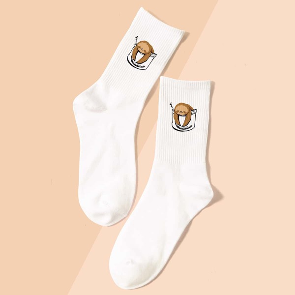 

Cartoon Graphic Crew Socks, White