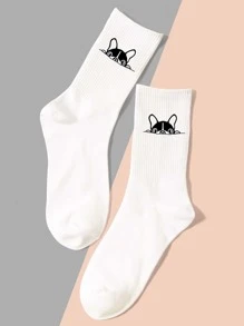 Cartoon Graphic Crew Socks, Fall - White - View 1
