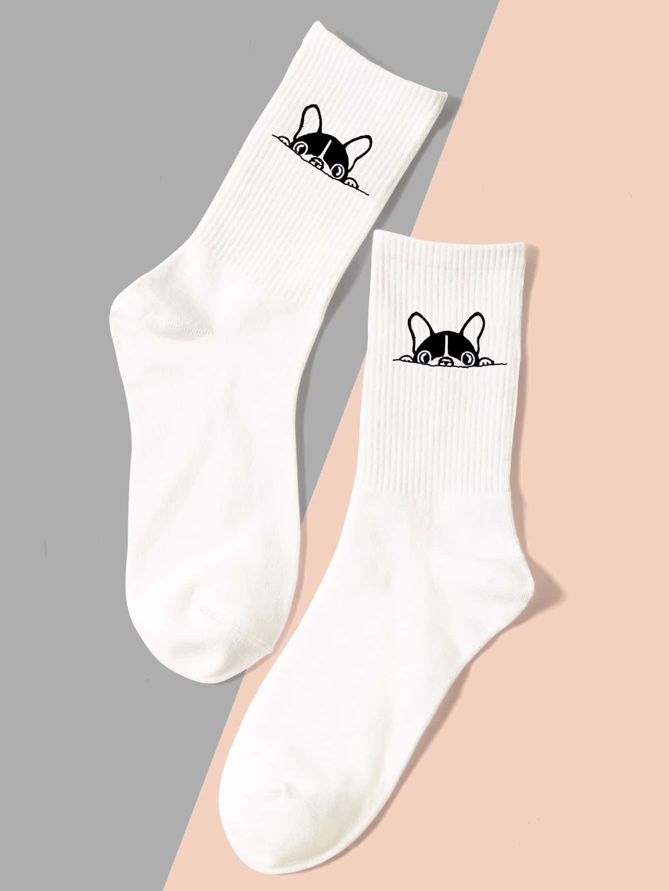 Cartoon Graphic Crew Socks, Fall - White - View 1