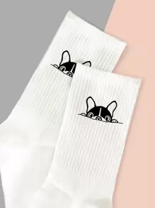 Cartoon Graphic Crew Socks, Fall - White - View 2