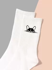Cartoon Graphic Crew Socks, Fall - White - View 3