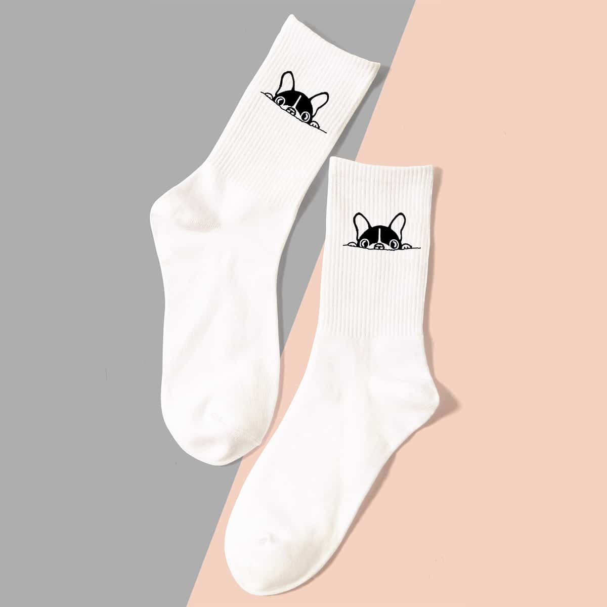 

Cartoon Graphic Crew Socks, White