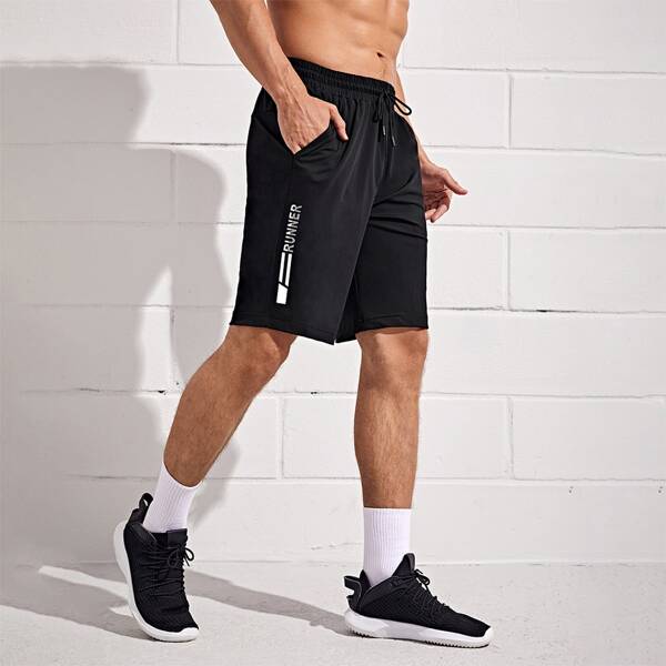

Men Letter Graphic Sports Shorts, Black
