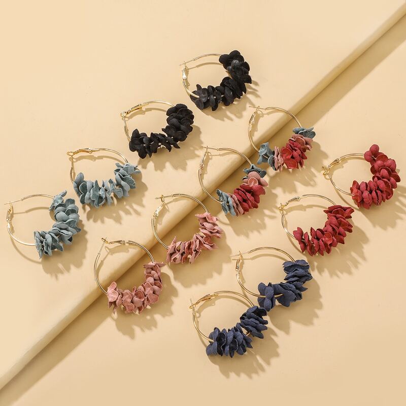 

6pairs Cloth Flower Decor Hoop Earrings, Multicolor