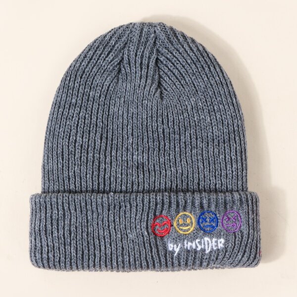

Letter Embroidery Knit Docker Hat, Grey