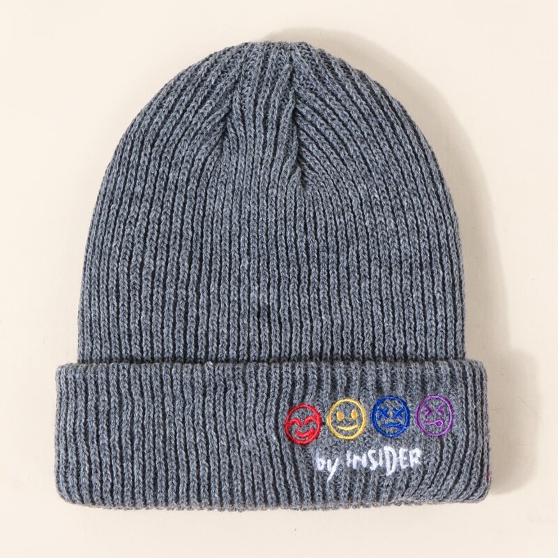 

Letter Embroidery Knit Docker Hat, Grey