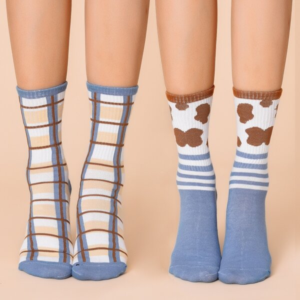 

2pairs Plaid Pattern Socks, Multicolor