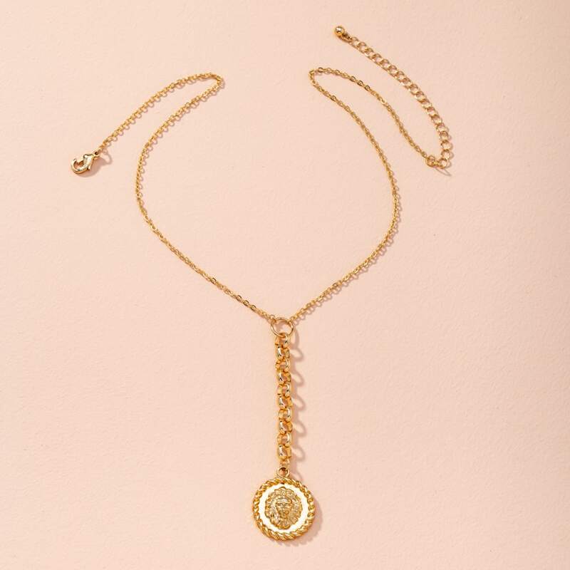 

Lion Head Pendant Y-lariat Necklace, Gold