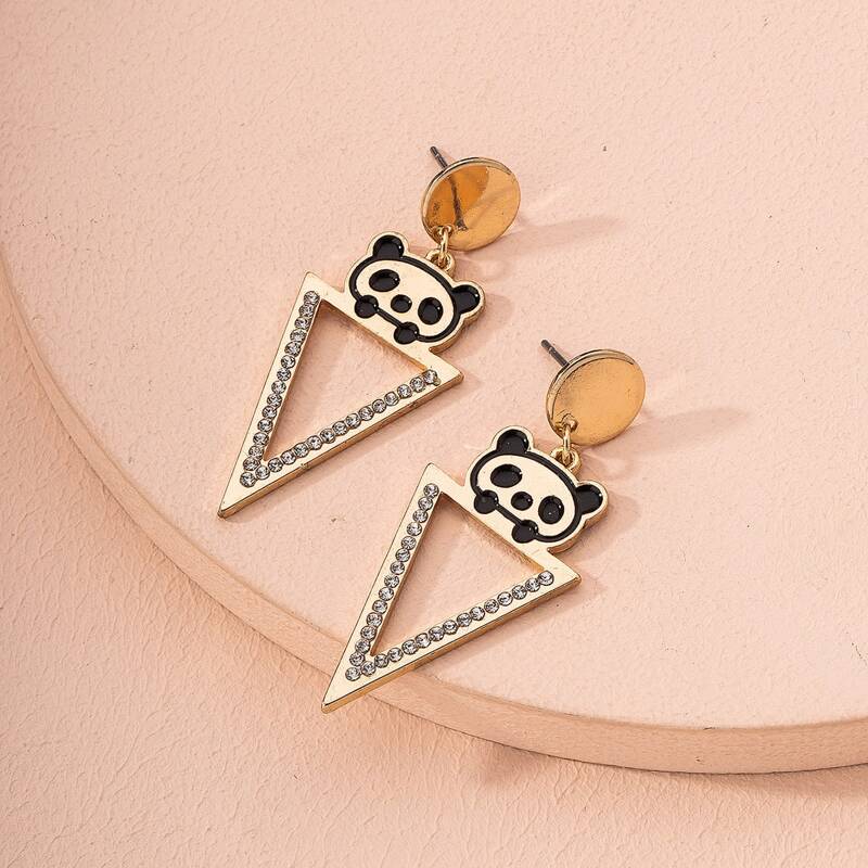 

Panda Decor Rhinestone Triangle Earrings, Gold