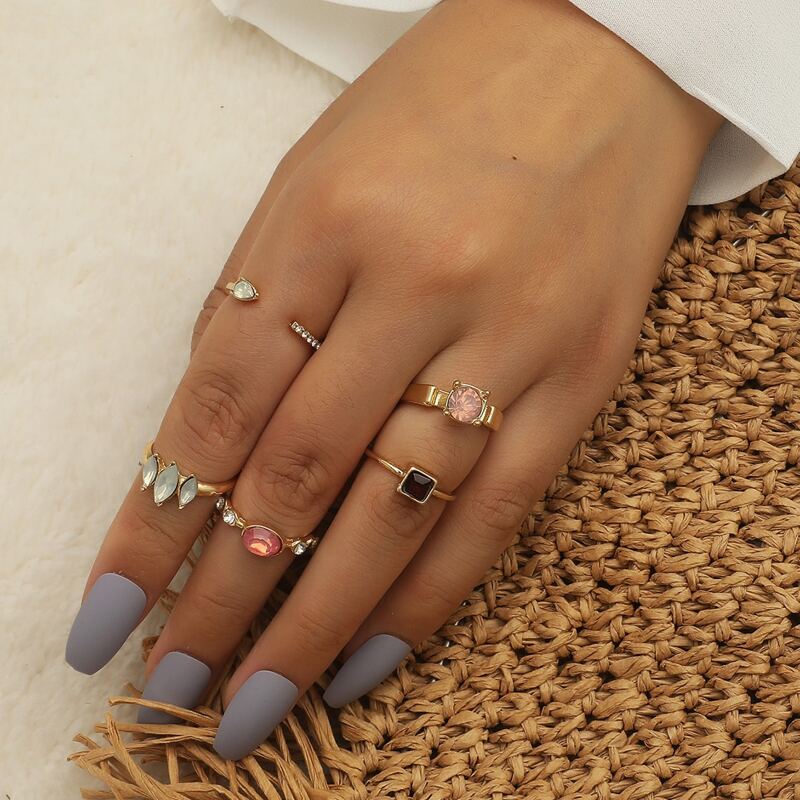 

5pcs Rhinestone Decor Ring, Multicolor