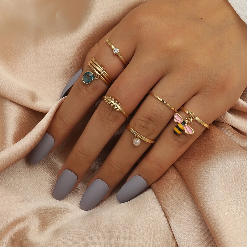 

6pcs Faux Pearl Decor Ring, Multicolor