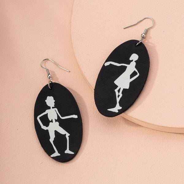 

Skeleton Pattern Oval Earrings, Black and white