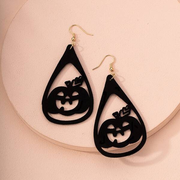 

Hollow Pumpkin Drop Earrings, Black