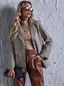 Plaid Lapel Neck Single Breasted Blazer - Multicolor - View 1