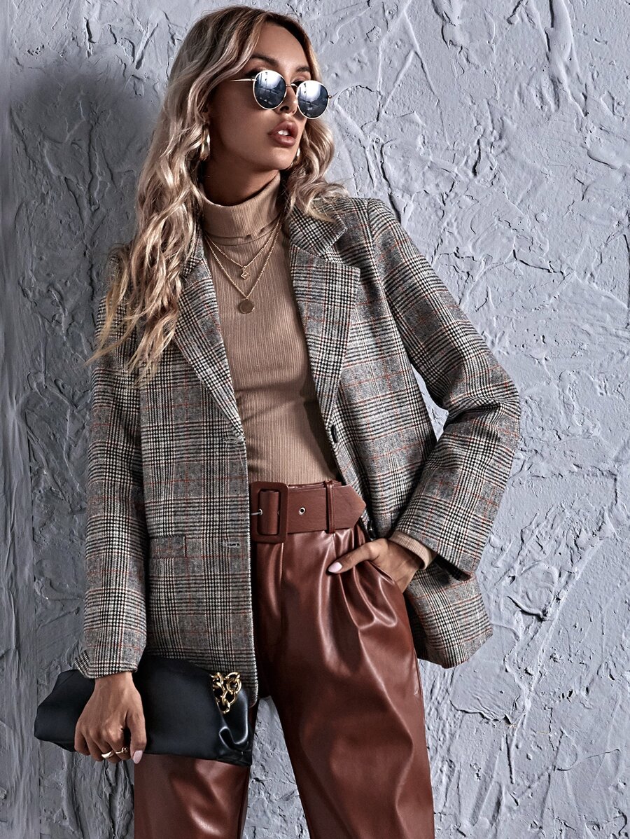 Plaid Lapel Neck Single Breasted Blazer - Multicolor - View 1