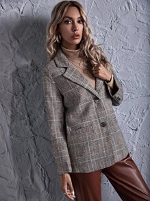 Plaid Lapel Neck Single Breasted Blazer - Multicolor - View 3