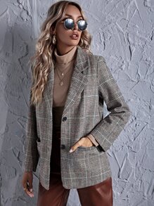Plaid Lapel Neck Single Breasted Blazer - Multicolor - View 5
