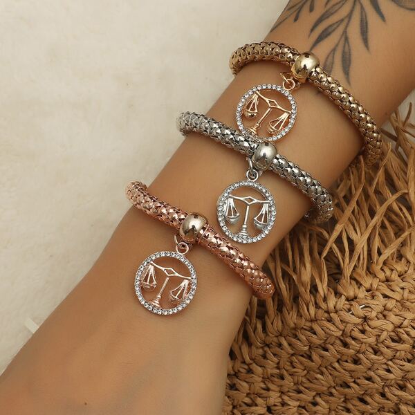

3pcs Rhinestone Constellation Decor Bracelet, Multicolor