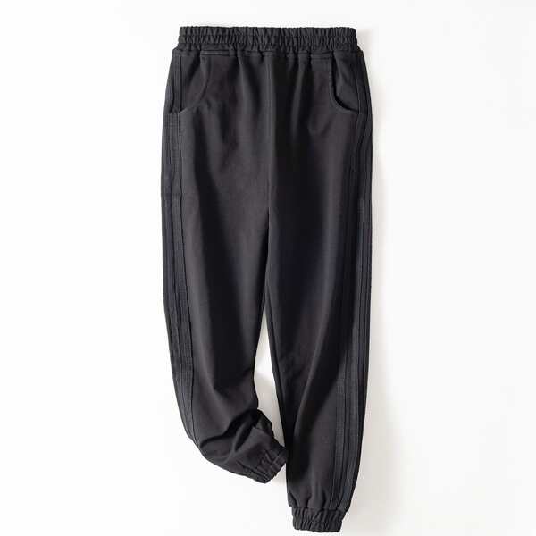 

Boys Slant Pocket Side Tape Sweatpants, Black