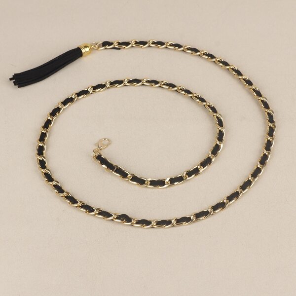 

Tassel Decor Chain Belt, Black