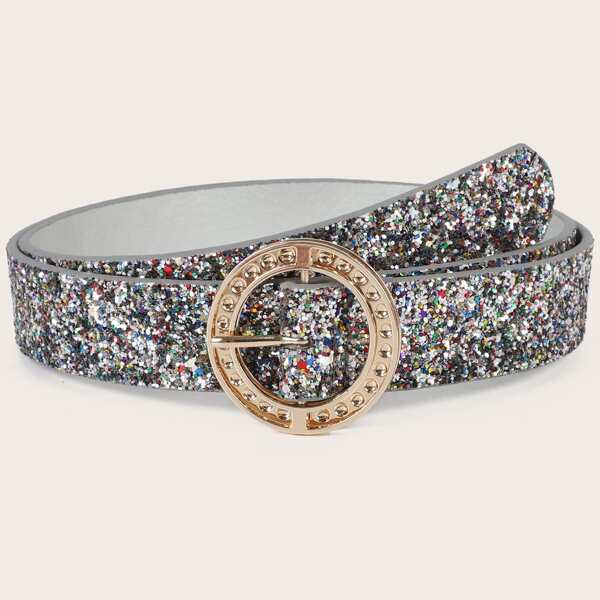

Glitter Metal Buckle Belt, Multicolor
