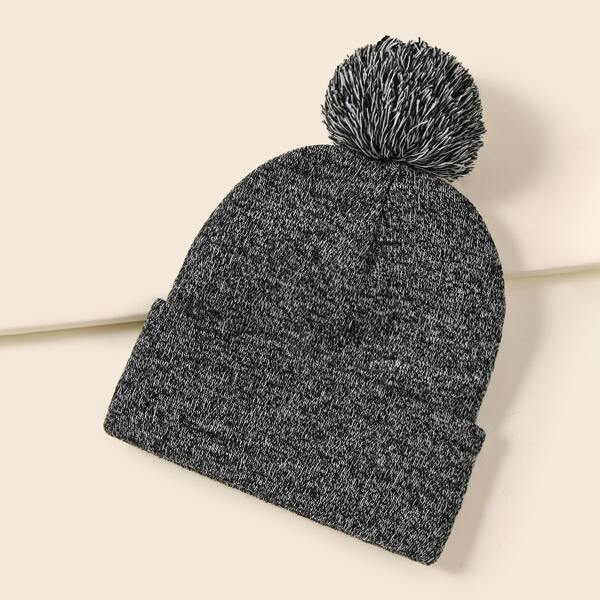 

Pom Pom Decor Beanie, Black and white