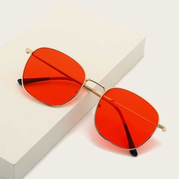 

Square Metal Frame Sunglasses, Red