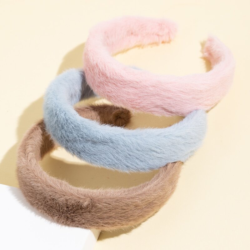 

3pcs Solid Fluffy Hair Hoop, Multicolor