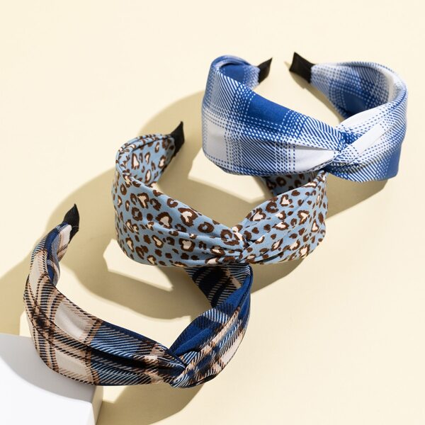 

3pcs Plaid Pattern Hair Hoop, Multicolor