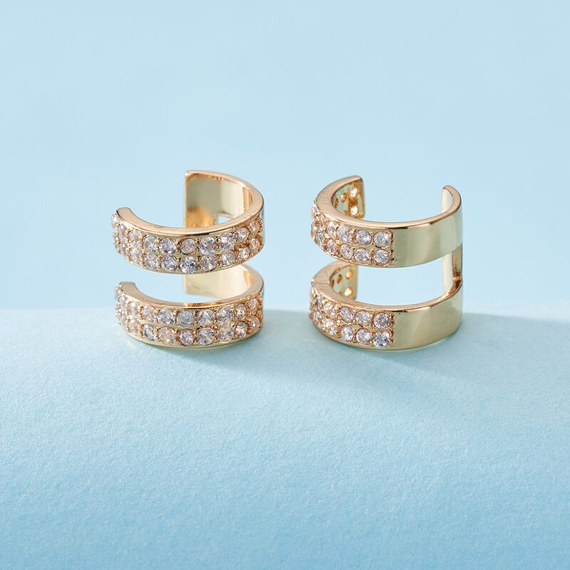 2pcs Rhinestone Ear Cuff, Gold