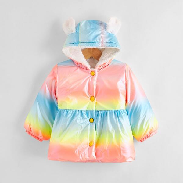 

Toddler Girls Ombre 3D Ears Design Teddy Lined Puffer Coat, Multicolor