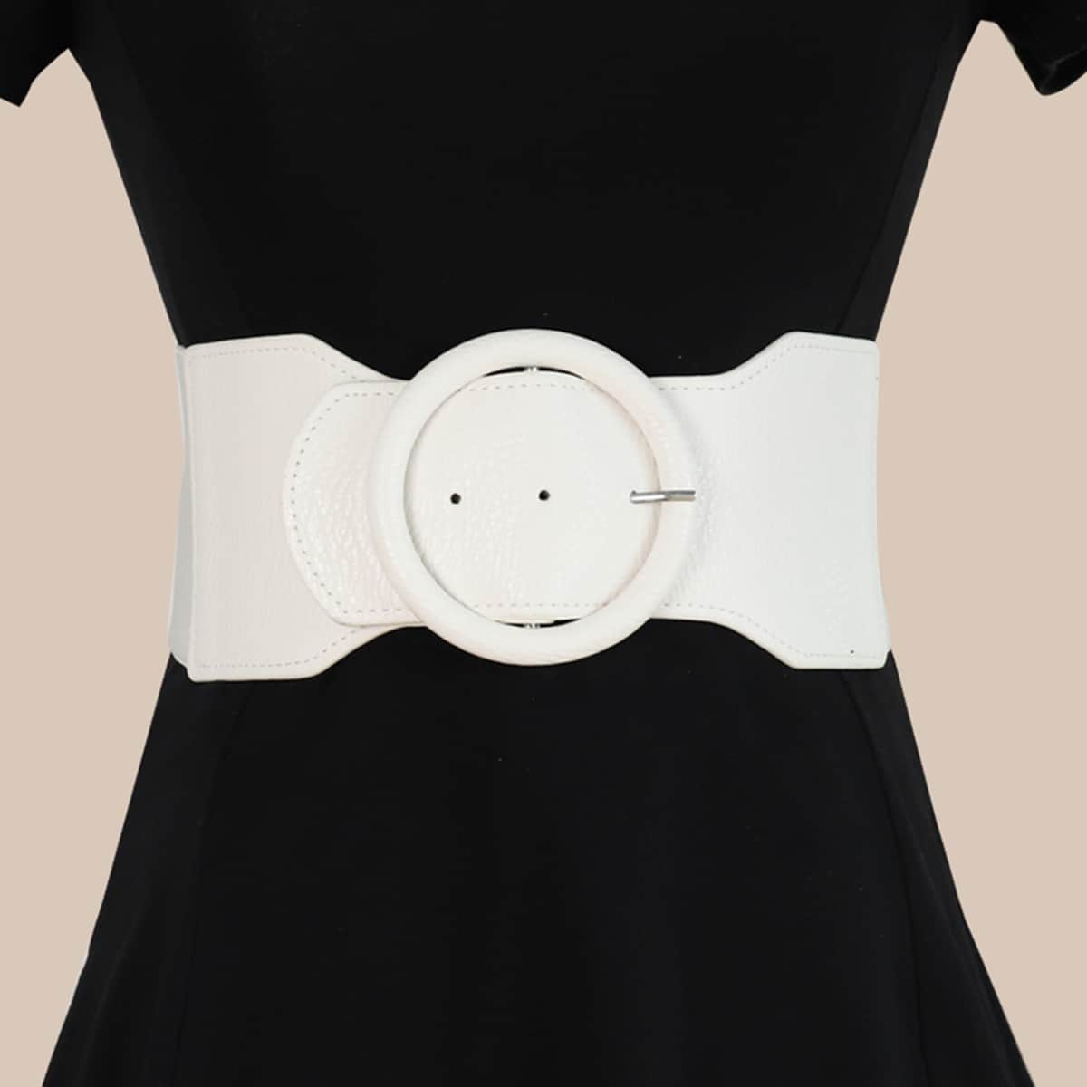

Round Buckle Wide Belt, White