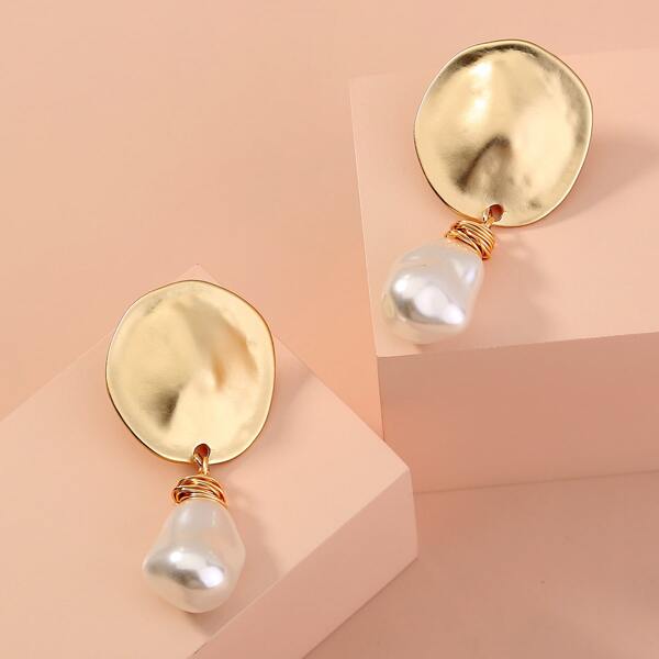 

Winding Faux Pearl Drop Earrings, Gold