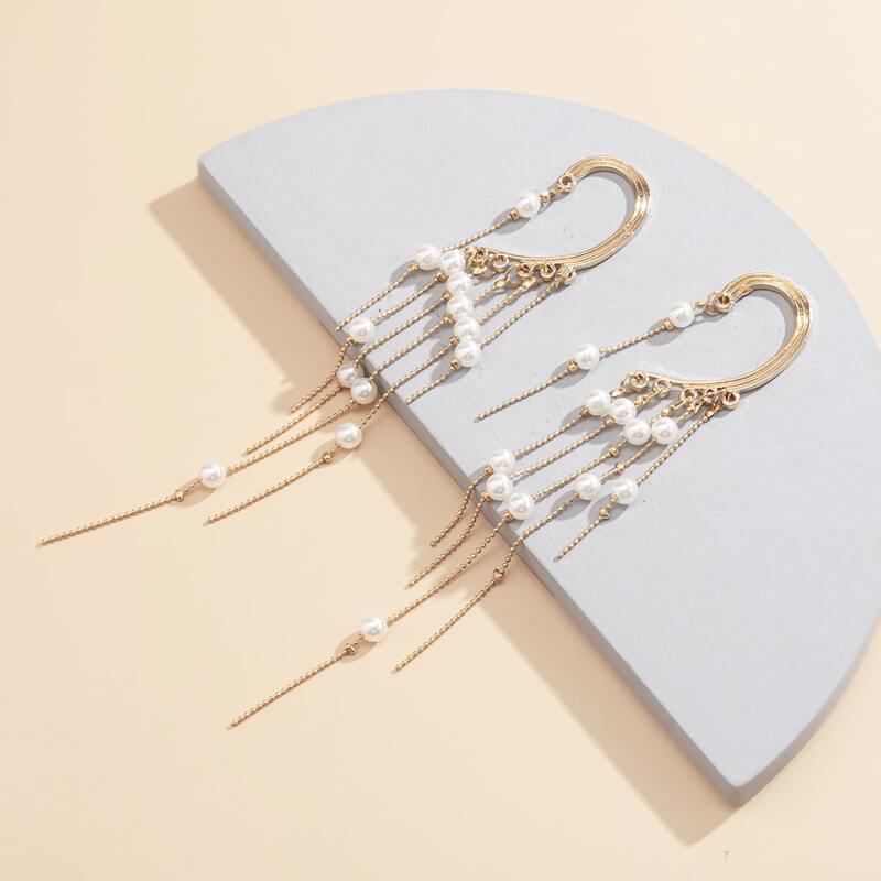 

Faux Pearl Tassel Ear Climber, Gold