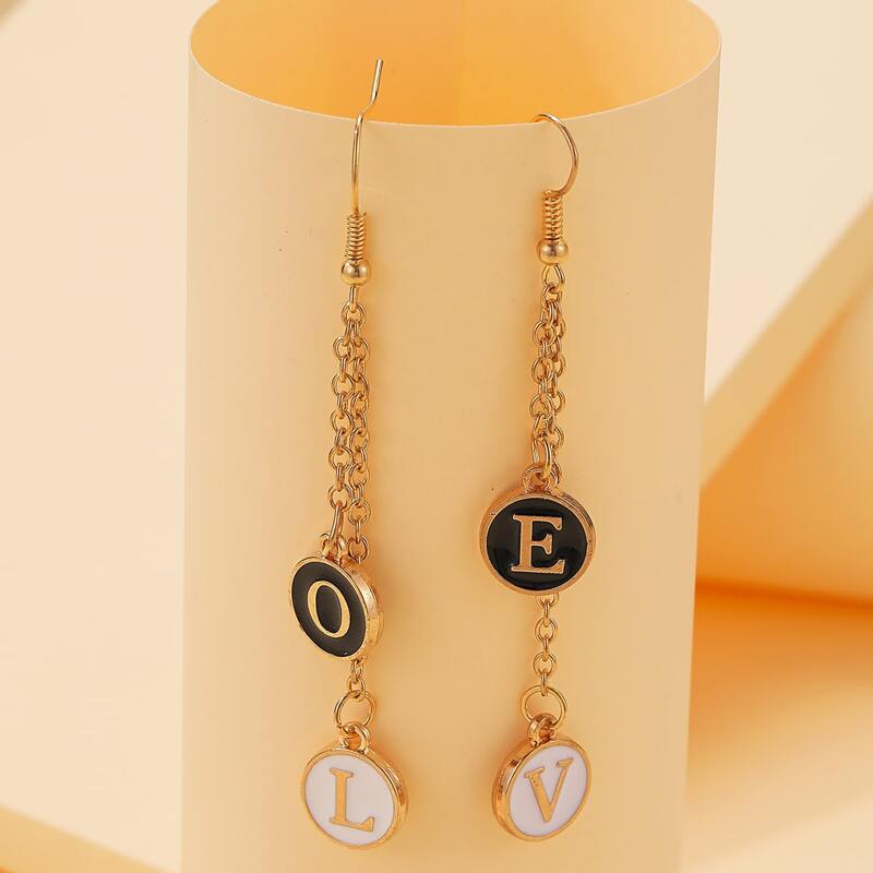 

Letter Engraved Drop Earrings, Multicolor