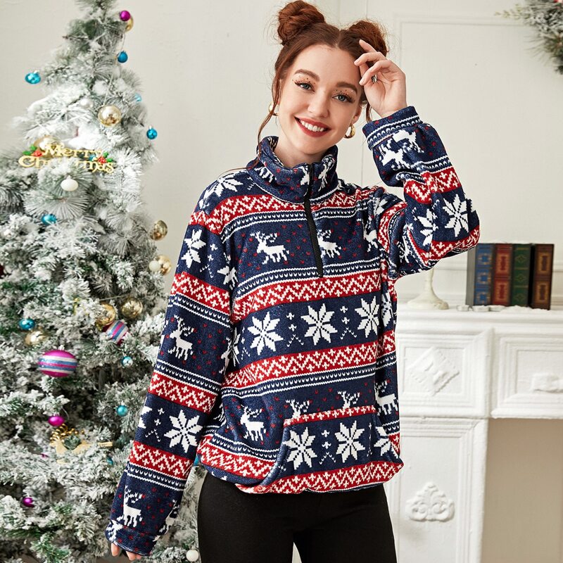 

Christmas Print Half Zip Sweatshirt, Multicolor