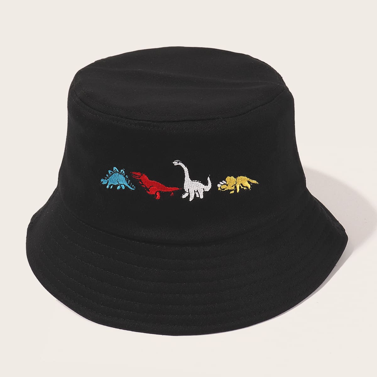 

Guys Cartoon Animal Embroidery Bucket Hat, Black