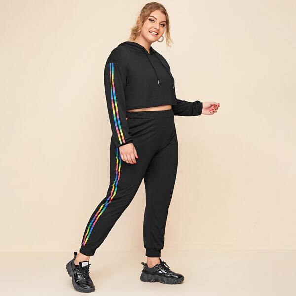 

Plus Side Striped Crop Hoodie & Sweatpants, Black