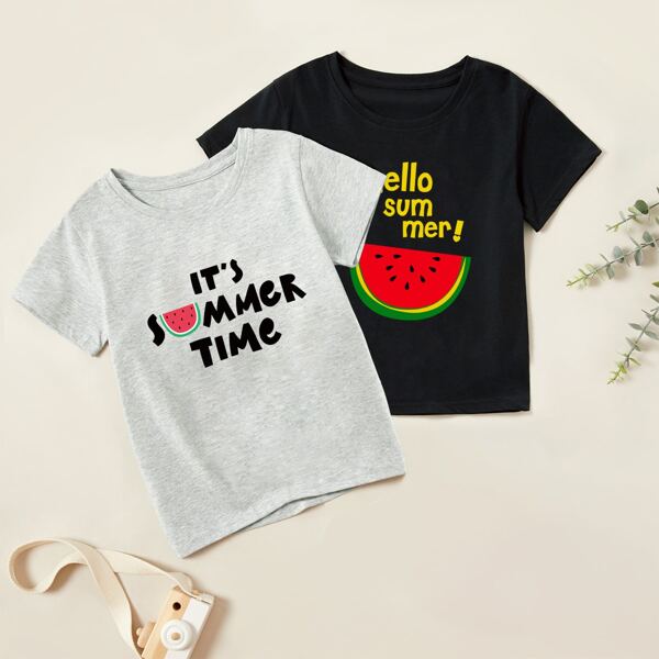 

Toddler Girls 2pcs Watermelon And Slogan Graphic Tee, Multicolor