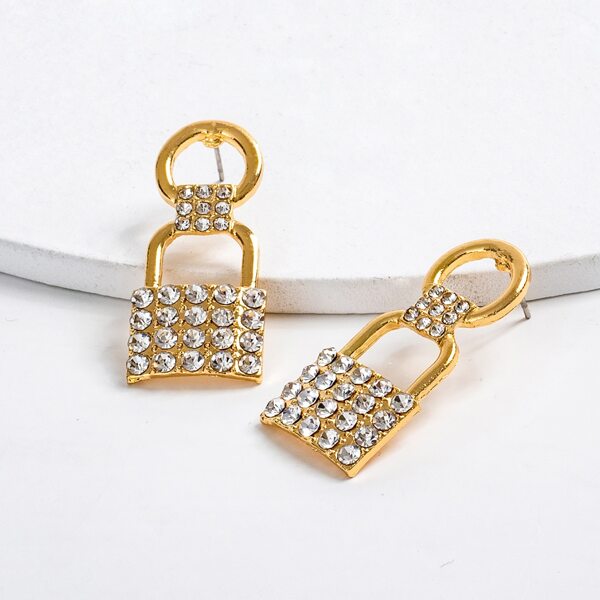 

Rhinestone Lock Stud Earrings, White