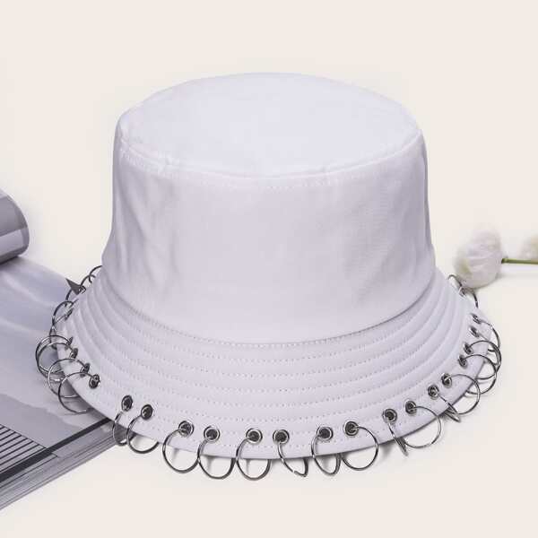 

Metal Ring Decor Bucket Hat, White