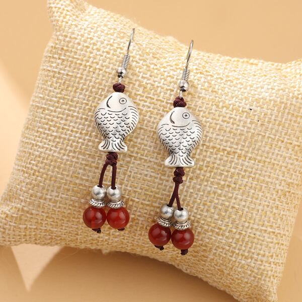 

Fish Decor Drop Earrings, Silver