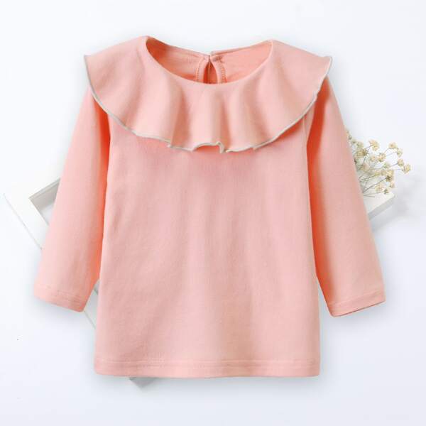 

Baby Girl Ruffle Trim Tee, Coral pink