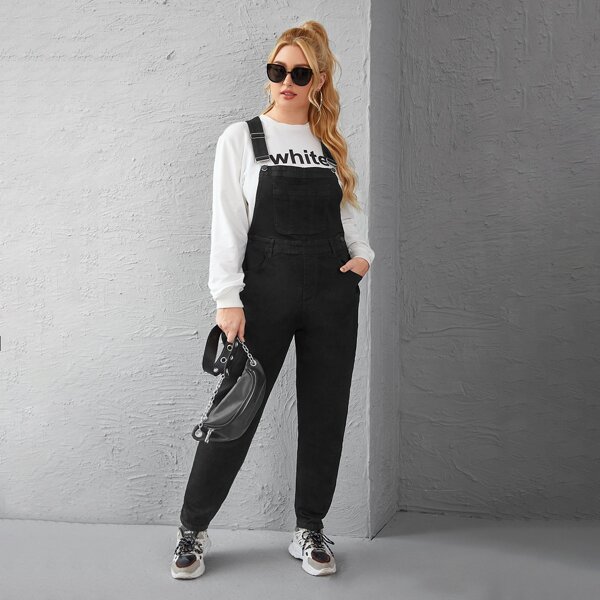 

Plus Kangaroo Pocket Denim Overalls, Black