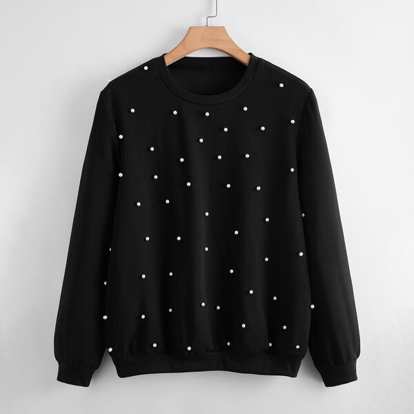 

Plus Pearls Beaded Sweatshirt, Black