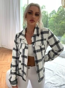 Eilly Bazar chaqueta de cuadros con bolsillo con botón - Blanco y Negro - Ver 1