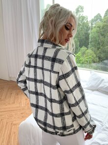 Eilly Bazar chaqueta de cuadros con bolsillo con botón - Blanco y Negro - Ver 2