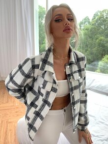 Eilly Bazar chaqueta de cuadros con bolsillo con botón - Blanco y Negro - Ver 3