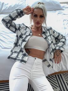 Eilly Bazar chaqueta de cuadros con bolsillo con botón - Blanco y Negro - Ver 4